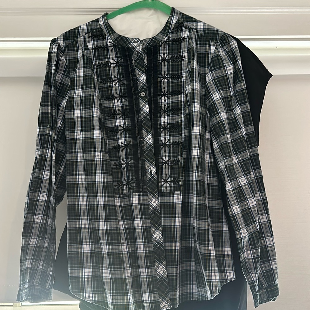 Jcrew blackwatch plaid blouse with detail